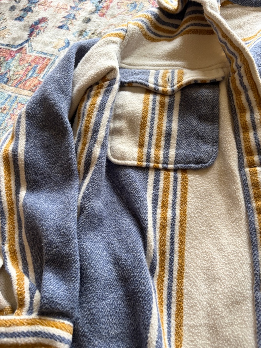 aerie Striped Shacket in Blue, Cream & Yellow - Picture 4 of 5